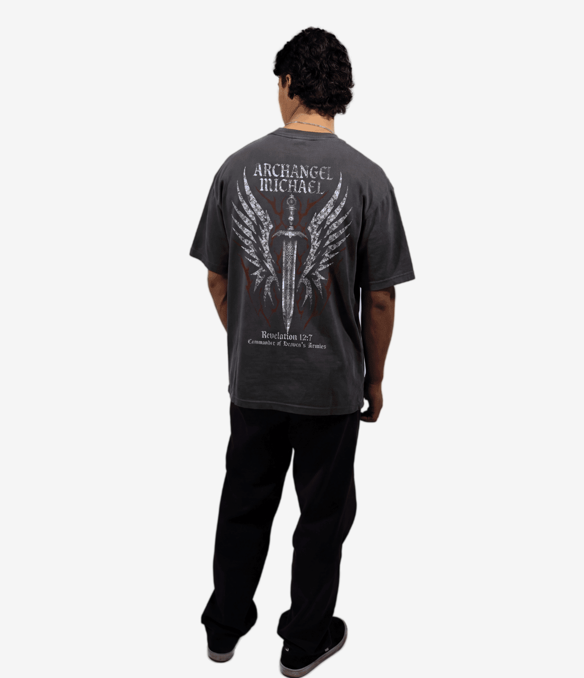 Archangel Michael Shirt - Dark Grey Wash on model