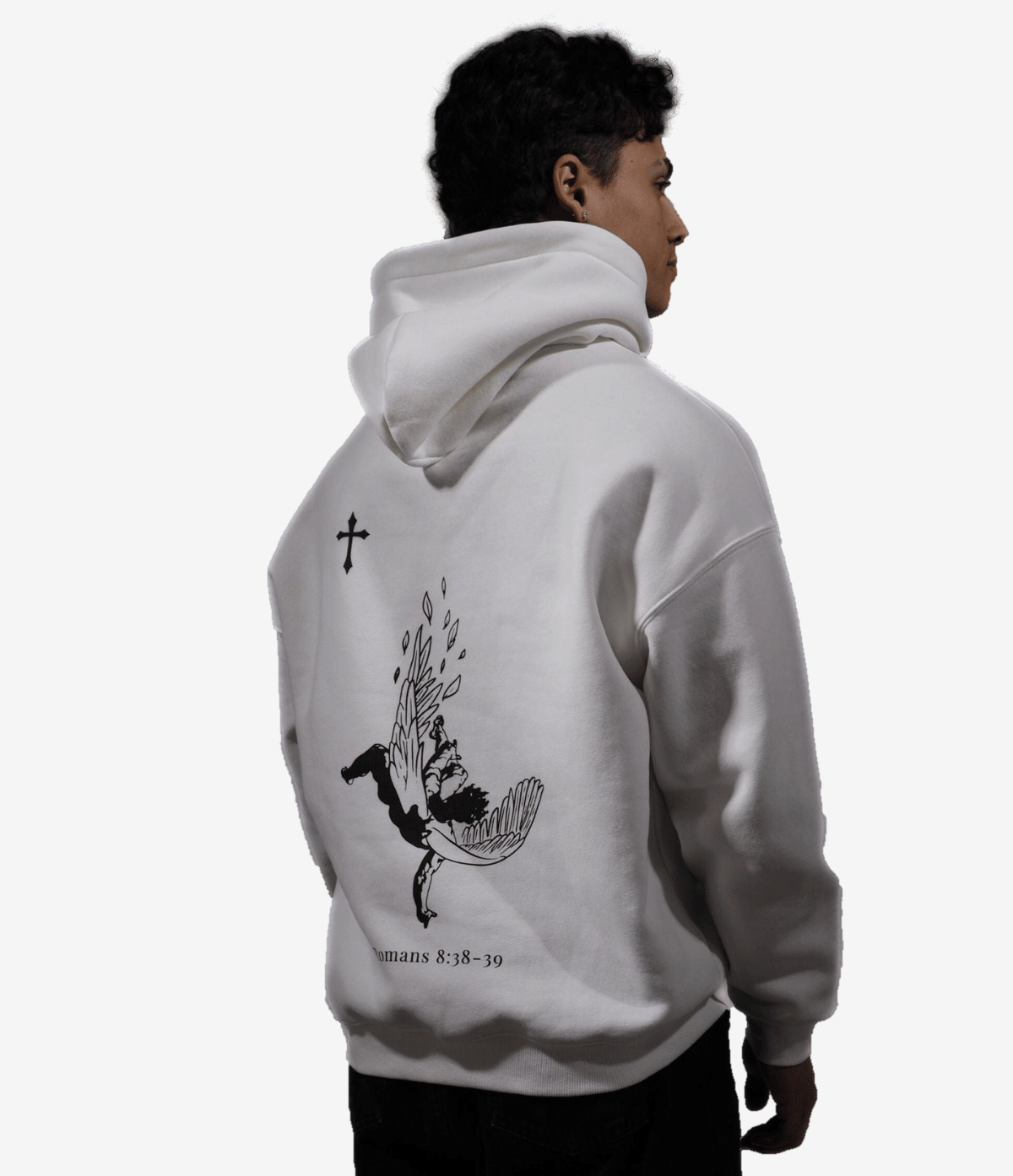 Fallen Angel Hoodie - White on model