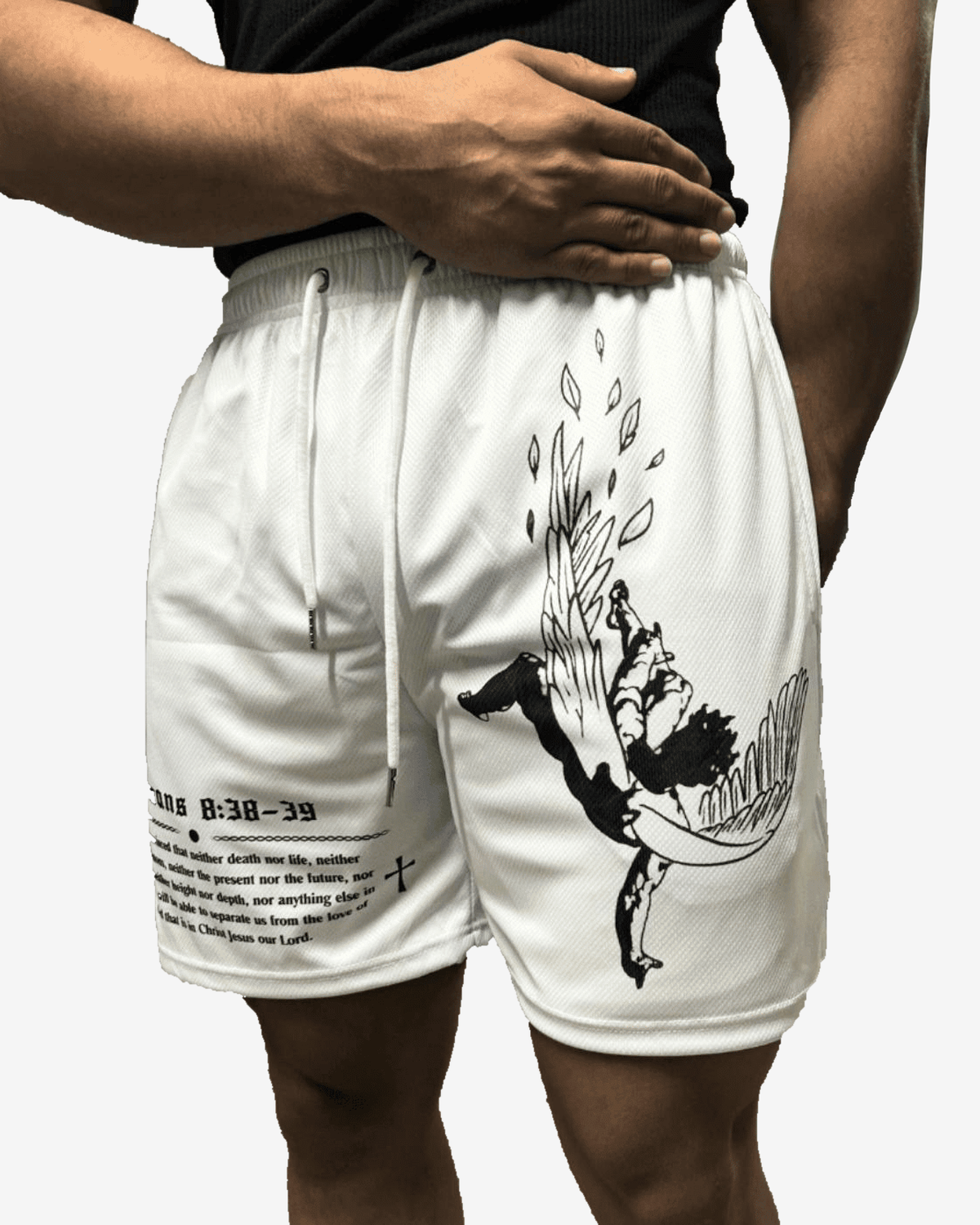 Fallen Angel Shorts - White on model