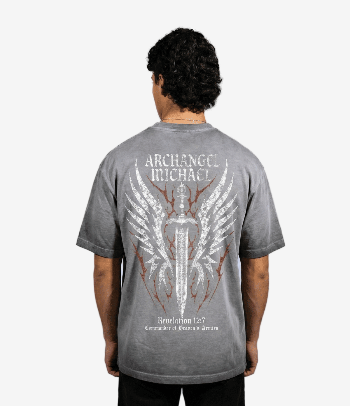 Archangel Michael Shirt - Light Grey Wash on model