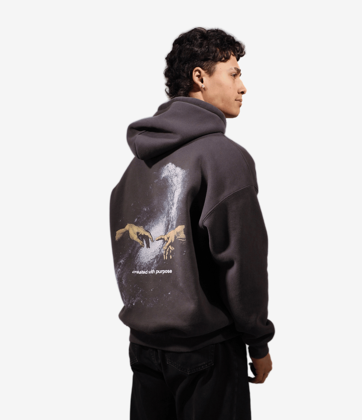 Created With Purpose Hoodie on model