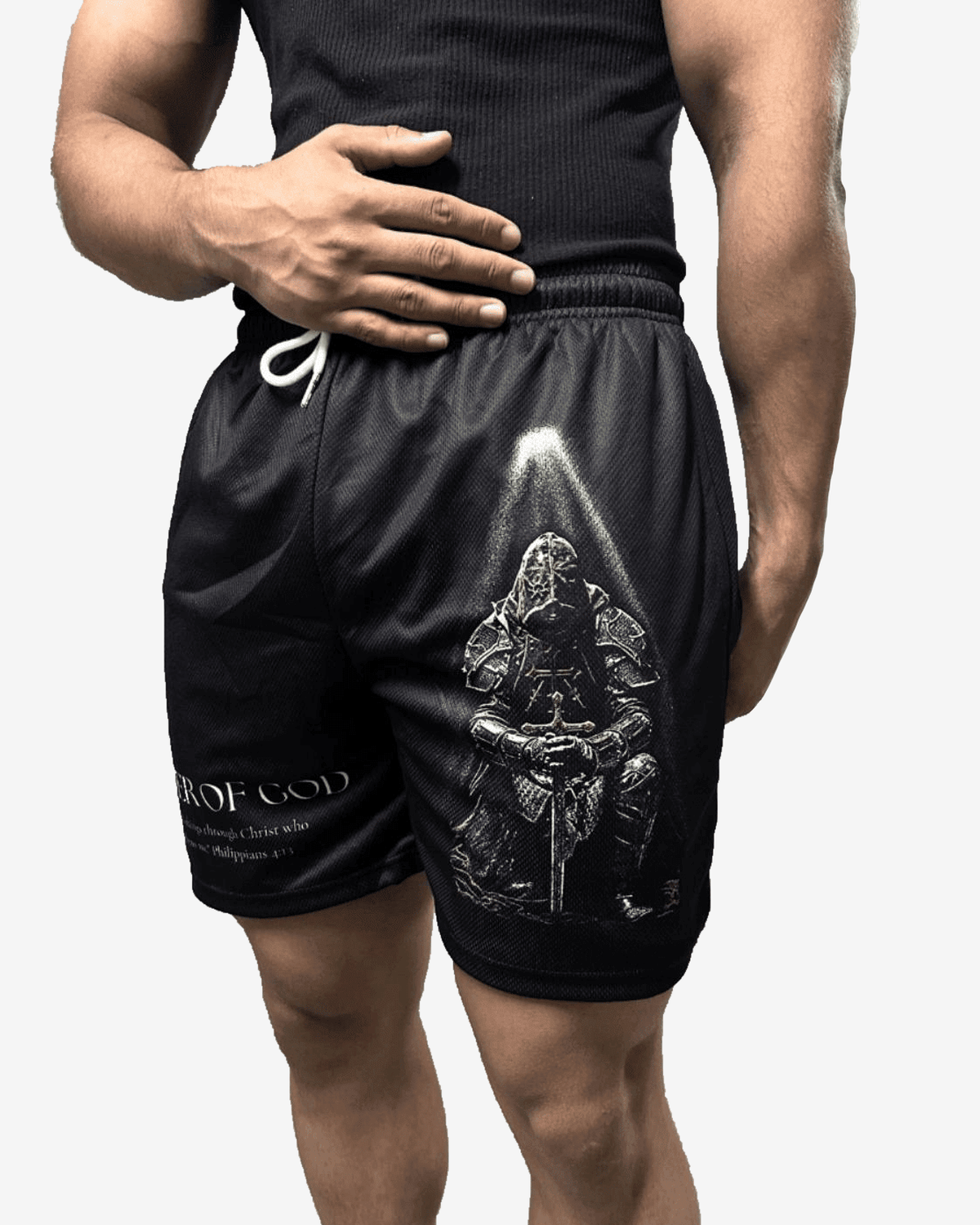 Soldier Of God Shorts - Black on model